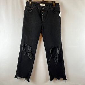 Free People Maggi Ripped Straight-Leg Crop Jeans- Washed Black- Sz 29 NWT